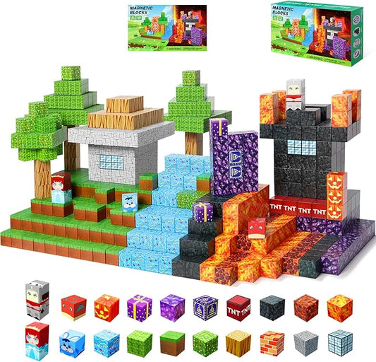 100PCS Magnetic Blocks-1inch -Adventure at Lava World Blocks Set - Magnetic Cubes Building Blocks Toys for Halloween Christmas Birthday Gift - STEM Sensory Toys for 3+ Years Old Girl Boys