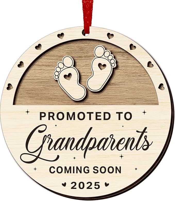 OASSIE Pregnancy Announcement for Grandparents, Christmas Ornaments 2025 - First Time Grandparents Gifts for Men, Women, New Grandma, Grandpa - Christmas Tree Decoration Wooden Ornaments