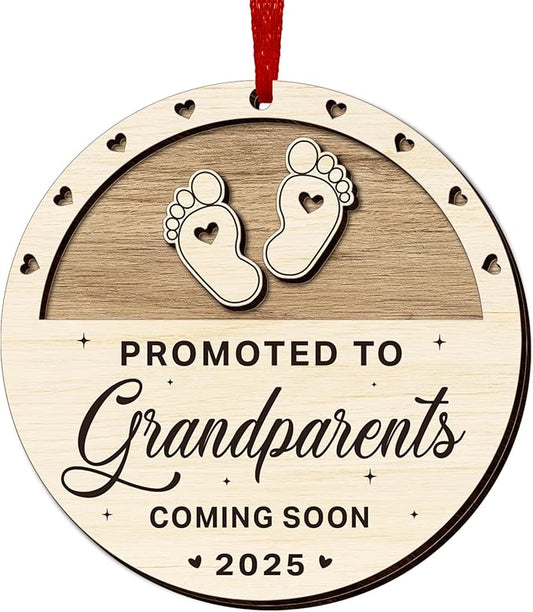 OASSIE Pregnancy Announcement for Grandparents, Christmas Ornaments 2025 - First Time Grandparents Gifts for Men, Women, New Grandma, Grandpa - Christmas Tree Decoration Wooden Ornaments