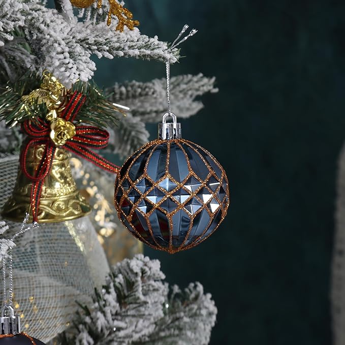 100Pcs Christmas Ball Ornaments Set, Shatterproof Plastic Blue & Orange Christmas Ornaments for Xmas Tree, Assorted Baubles Hanging Decorations for Holiday/Party/Wedding (Blue & Orange)