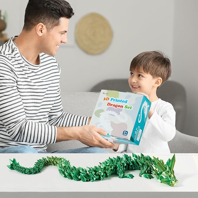 30'' 3D Printed Dragon - 3D Printed Toys, Articulated Crystal Dragon Large Rainbow Animal Fidget Toy, Decor Huge Dragons Collectible Figurines(Laser Green,30inch)