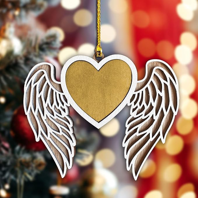 Personalized Memorial Angel Wings Wooden Ornament - Personalize with A Name Or Message Using A Oil Marker (Marker not Included) - Customizable Christmas Tree Hanging Ornament