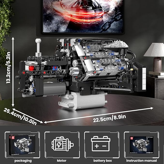 Mould King W12 Engine Toys Building Block, Model Engine Kit for Adults, V8 Engine Scale Model, 10230 STEM DIY Building Kits That Works, Blocks for Adults and Aged 14+ (871 Pieces)