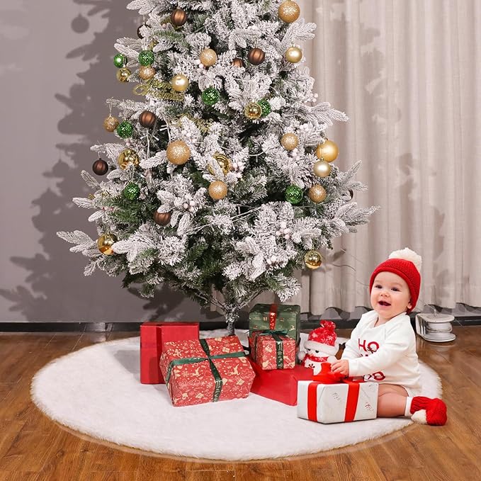 60 Inch Christmas Tree Skirt - Vonhen Extra Larger Thick Faux Fur Tree Skirt White Plush Skirt for Merry Chtistmas Party Christmas Tree Decoration