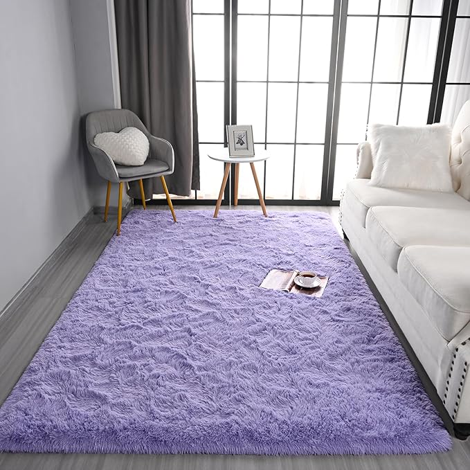 Pettop Fluffy Lavender Purple Rug for Bedroom Living Room, 8x10 Feet Super Soft Shaggy Plush Fuzzy Rugs for Girls Kids Boys, Non-Slip and Washable Rug for Nursery Classroom, Carpet for Rooms Decor