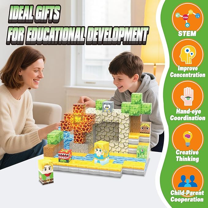 200PCS Magnetic Blocks - Light Up Magnetic Building Blocks Magnet Block Cubes Forest Set, STEM Sensory Stacking Toys for Kids Boys Girls Ages 3 4 5 6 7 8-12 Holiday Christmas Birthday Gifts