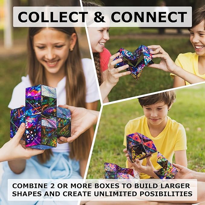 SHASHIBO Jumbie Shape Shifting Box - STEM Magnetic Fidget Cube That Transforms Into Over 70 Shapes, Download Fun in Motion Toys Mobile App (Disco Plaid)