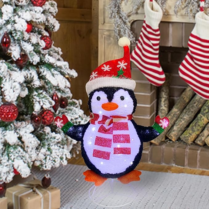 Lighted Penguin Outdoor Christmas Decorations, Pop-Up Christmas Penguin Outdoor Décor Prelit 60 Lights, Collapsible Light Up Red Penguin Christmas Decorations for Home Porch, Yard, Garden-Red