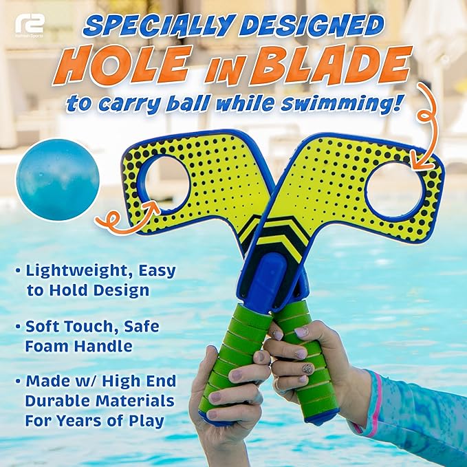 Fun Mini Hockey Sticks Game - Play at the Pool & Beach or in Home - For Kids & Adults All Ages - Use The Floating Soft Paddles to Shoot the Water Skipping Balls - Comes With 2 Sticks & 2 Balls