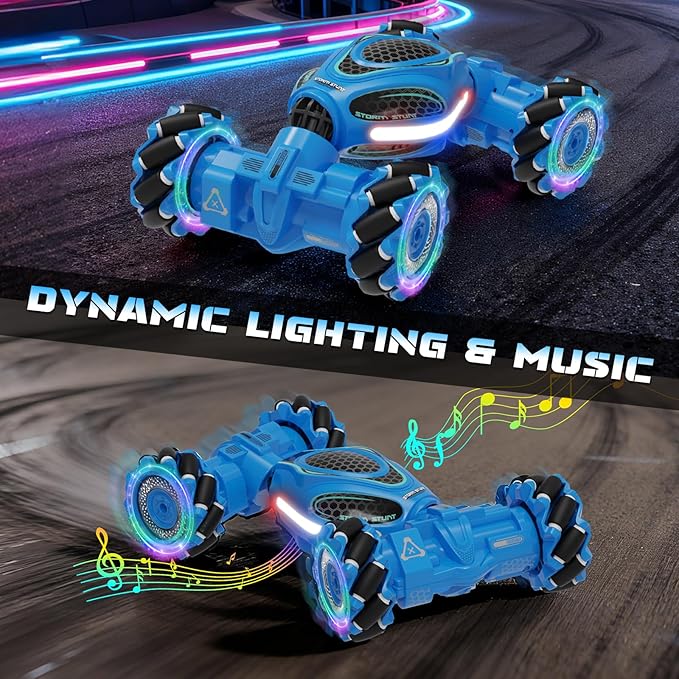 Gesture Sensing RC Stunt Car, Remote Control 2.4GHz 4WD Hand Controlled Car Toys for Boys and Girls Ages 6-12, 360° Rotating Drift RC Cars with Lights and Music, Ideal Birthday and Xmas Gift