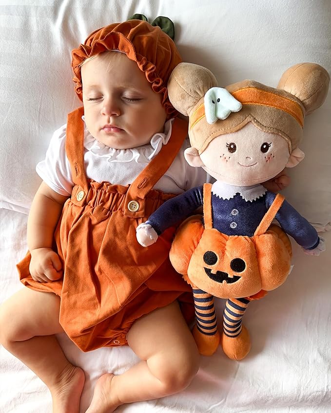 Soft Baby Doll Toys (16''), My First Baby Rag Doll for 1 Year-Old Girl Birthday Gift, Christmas Plush Toys Gift for Toddler Kids Infants-Halloween Special-Pumpkin Girl