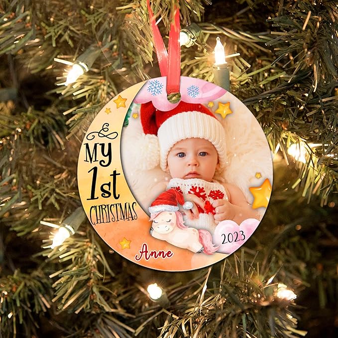 Personalized Baby's First Christmas Ornament 2025, My First with Photo & Name, Personalized Babies Baby Boy Girl First Christmas Tree Ornament Gift for Newborn Parents