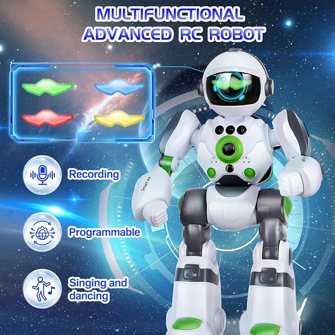 Robot Toys Gift for Kids: Remote Control Robot Programmable with Record Voice Music Dancing Gesture Control, for Toddler Boys and Girls