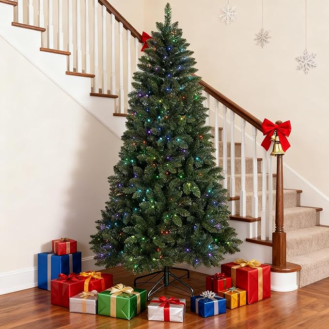 9 ft Prelit Christmas Tree with 620 Multi-Color Changing RGB LED Lights, Twinkle Artificial Christmas Tree with 1721 Tips