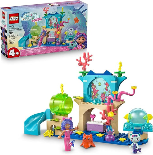 LEGO Gabby’s Dollhouse Mermaid Gabby’s Aquarium Adventure Building Blocks - Pretend Play & Learning Toy for Girls & Boys, Ages 4+, with Gabby & Mercat Mini Dolls - Gift Idea for Birthdays - 11204