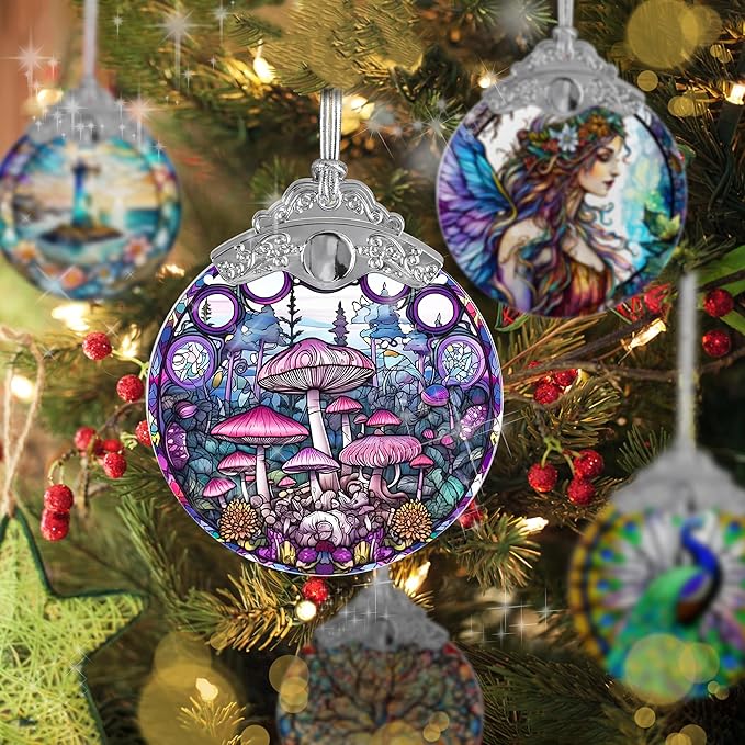 Mushroom Stained Glass Suncatcher, Jocidea Mushroom Ornament, Mushroom Christmas Ornament, Holidays Ornaments, Christmas Tree Ornament, Mushroom Decor, Gifts for Mushroom Lovers