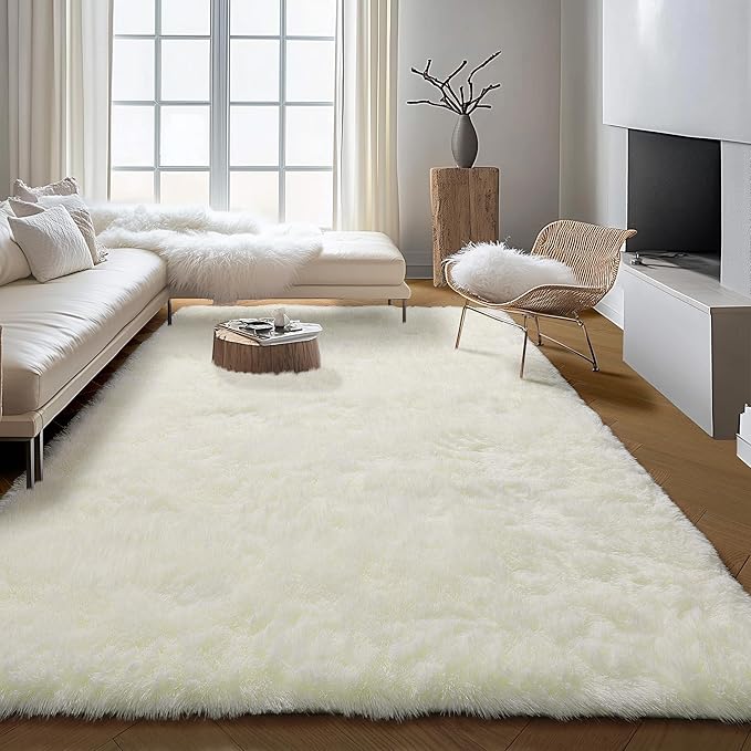 PAGISOFE Machine Washable Area Rugs for Living Room 6x9 Ft,Cream White Soft Fuzzy Shaggy Rugs for Bedroom, Office Ivory Nursery Carpet Boys Girls Dorm Pastel Rug for Kids Room Home Decor Aesthetic