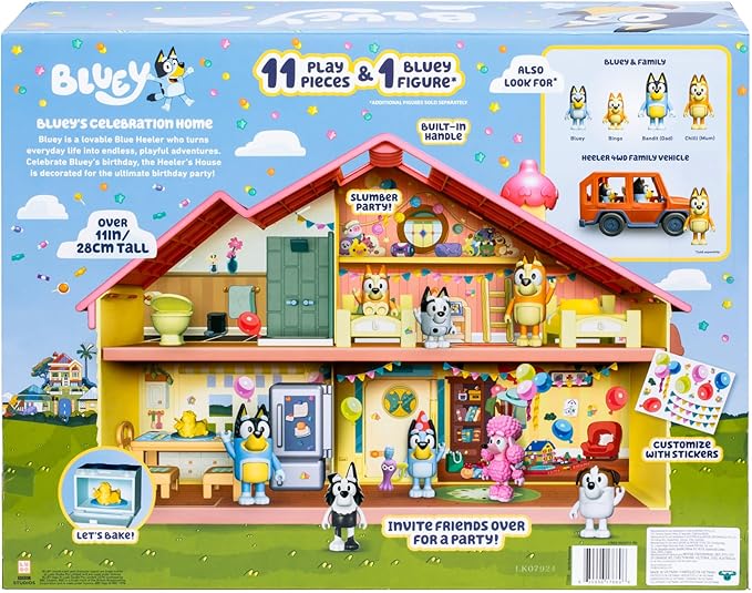 Bluey Celebration Home Playset – Birthday Party House with 11 Removable Furniture & Accessories, Includes Exclusive Birthday Figure, Imaginative Play Toy for Kids, Ages 3+