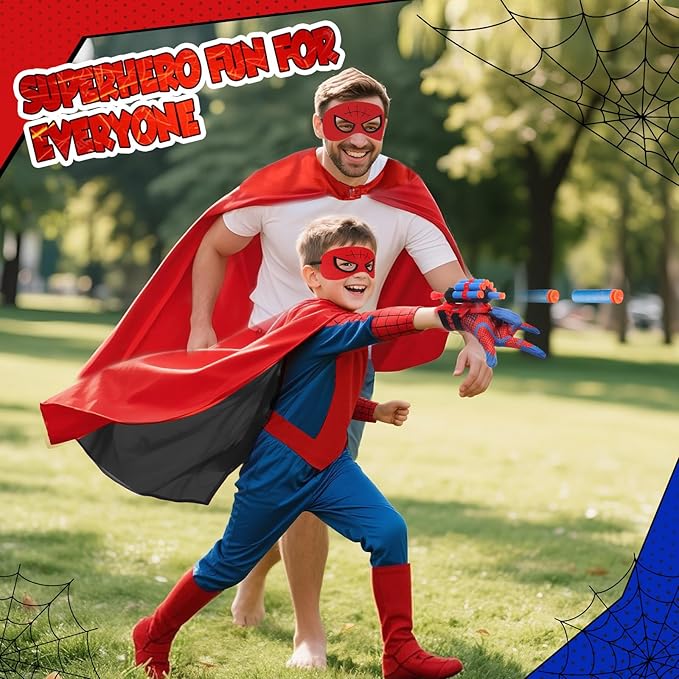 Superhero Wrist Shooter for Kids: 2 Sets Wrist Shoots Toys, Superhero Cosplay Toy Kids Capes and Mask Set Spider Toys for Boys 4-6, Role-Play Costume for Boys and Girls 3-8 Gifts
