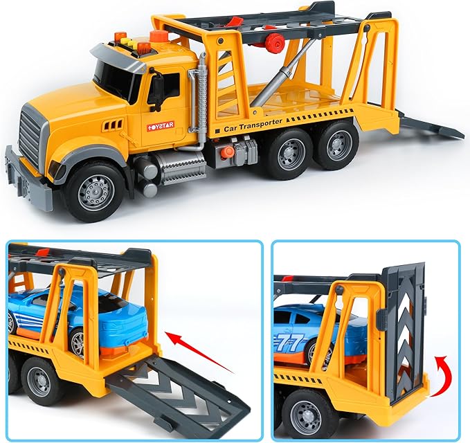 Dwi Dowellin Toy Truck Transport Cars Carrier with Racing Car for Kids Toddlers,Birthday Gifts for Boy Toddler Child 3 4 5 6 Years Old
