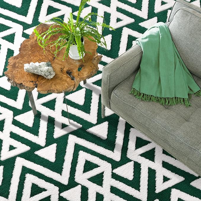 Ompaa Ultra Soft Shaggy Rugs Memory Foam Bedroom Carpet, Green and White 3x5 Feet, Plush Geometric Textured Area Rugs for Living Room Couch Dorm Bedside Kids Girls Teens Room Nursery Decor Floor Mat