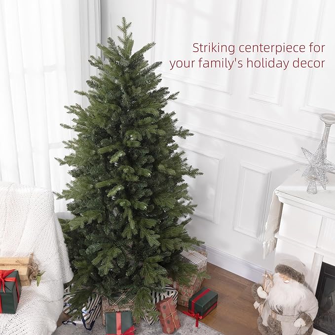 HOMCOM 6ft Artificial Christmas Tree with 1821 Tips, Foldable Metal Stand, Easy Assembly, Hinged Xmas Tree for Home, Office, Holiday, Green