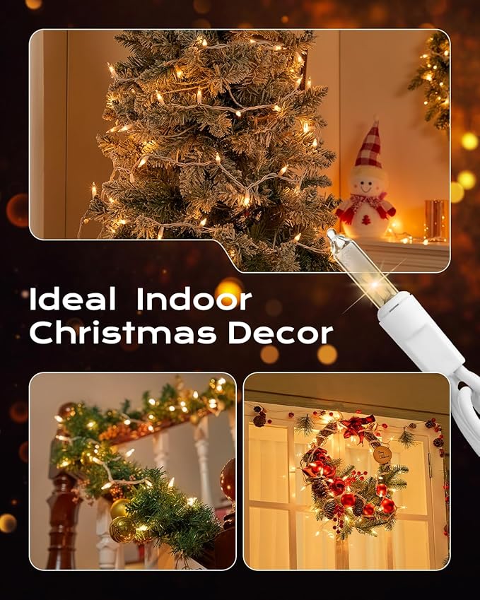 Brightown Clear Christmas String Lights, 200-Count 51.5ft Incandescent Bulb Mini Lights for Indoor Holiday Decor, Christmas Tree Garland Wedding Party Multi-Use Festival Decoration, White Wire