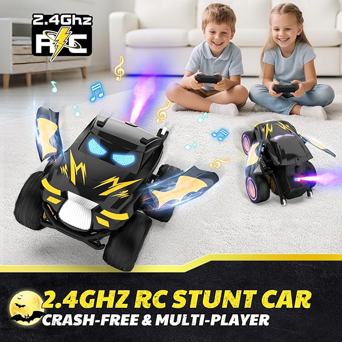 Remote Control Car, RC Cars Stunt Car Toy, 2.4GHz Rechargeable RC Cars with Spray and Music, Ideal Birthday Toys for Boys Age 6 7 8 9 10 11 12