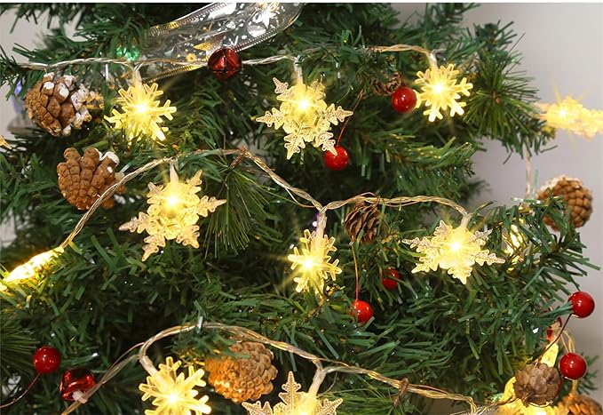 Christmas Garland with 20 Snowflake Light 6.8FT Christmas Lights 1pcs Battery Operated Snowflake Light with Bells for Fireplace Bedroom Garden Party Home Indoor Outdoor Xmas Tree Decorations