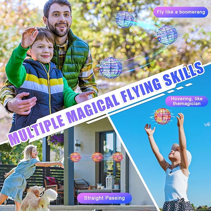 Flying orb Ball 2025 Hover Boomerang Ball 6 Lighting Effects Cool Toys Gift for 678910+ Year Kids Teen Adults Indoor Outdoor Flying Ball Toy（Blue & Red）