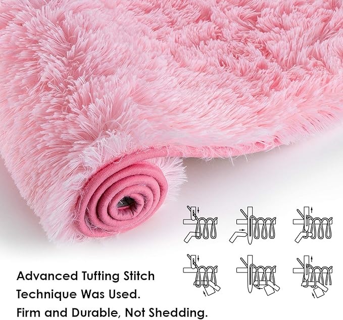 Ompaa Fluffy Runner Rugs, 2x6 Feet Pink, Super Soft Shaggy Carpet Fuzzy Long Fur Rug for Bedroom Living Room Dorm, Plush Kids Playroom Baby Girls Nursery Decor Mats