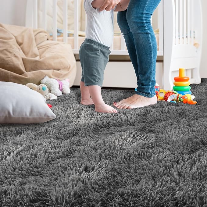 Ompaa Fluffy Runner Rugs, Super Soft Shaggy Carpet Fuzzy Long Fur Rug for Bedroom Living Room Dorm, Plush Kids Playroom Baby Girls Nursery Decor Mats, 2x4 Feet Dark Gray