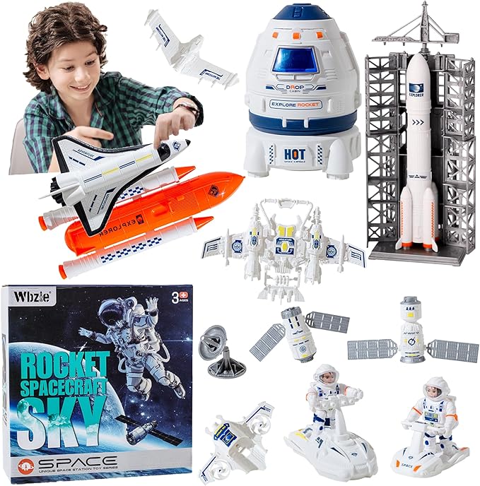 Space Toys for Kids, Space Capsule Toy Set with Light and Sound, Space Shuttle Toys Rocket Toy, StemToy with Aircraft, SpaceRover, Astronauts, Satellites, Signal Receiver