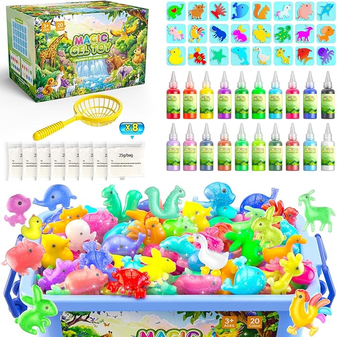 Flooyes Magic Gel Elf Water Toy Kit, Aqua Water Fairy Gel Kit, Creative Squishy Maker Animals with 20 Colors Magic Gels and 24 Shape Molds, Birthday Gifts Crafts&Art DIY STEM for Kids