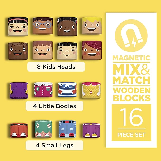 16-Piece Multiracial Magnetic Friends Play Set – Wooden Diversity Building Blocks for Kids – SEL Toy Promoting Cultural Inclusion & Creative Play
