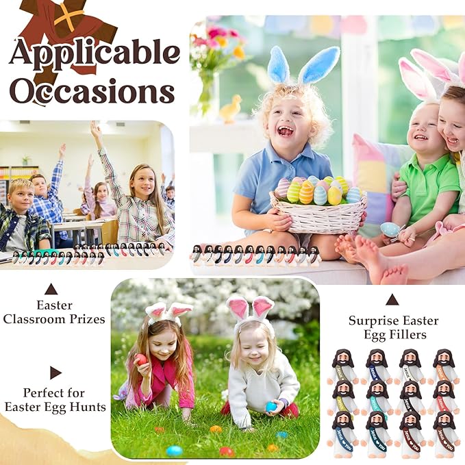 Bememo 25 Pcs Little Jesus Figures Original Design Jesus Love You Mini Rubber Toys to Hide and Seek Religious Party Favors Sunday School Baptism Gifts(Christian Colors)