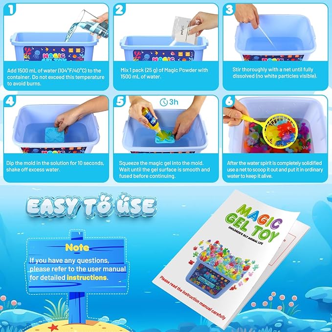 Flooyes Magic Gel Elf Water Toy Kit, Aqua Water Fairy Gel Kit, Creative Squishy Maker Animals with 20 Colors Magic Gels and 24 Shape Molds, Birthday Gifts Crafts&Art DIY STEM for Kids