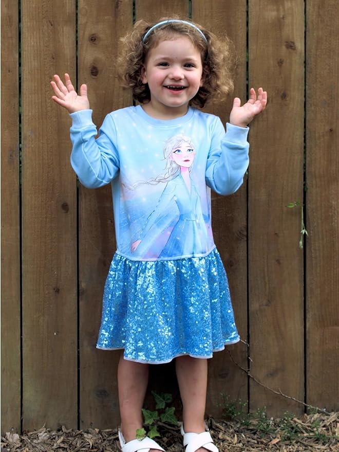 Disney Stitch Minnie Elsa Princess Sweatshirt Dress Toddler Girl Sequin Long Sleeve Pullover Clothes Fall Outfit 2-9 Years