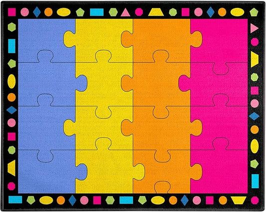 Booooom Jackson Classroom Rug Boom Puzzle Colorful Classroom Carpet 6'5"x8'5" 16 Seats for Playroom Homeschool Special Class Preschool Playroom Game Room Library Reading Circle Time Rubber