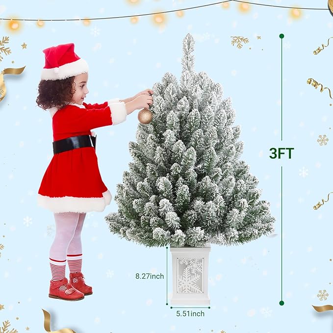 3FT Small Christmas Tree, Artificial Christmas Tree with 100 Lights & Lighting Base, Prelit Mini Tree for Christmas Decor,Tabletop Christmas Tree, 10 Modes Lighting Control, Timer Operated Operated