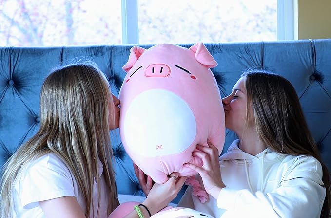17-Inch Pyper The Pig - Large, Ultra-Soft Squish Plush Pillow - Adorable Pink Cuddly Toy for Kids and Adults