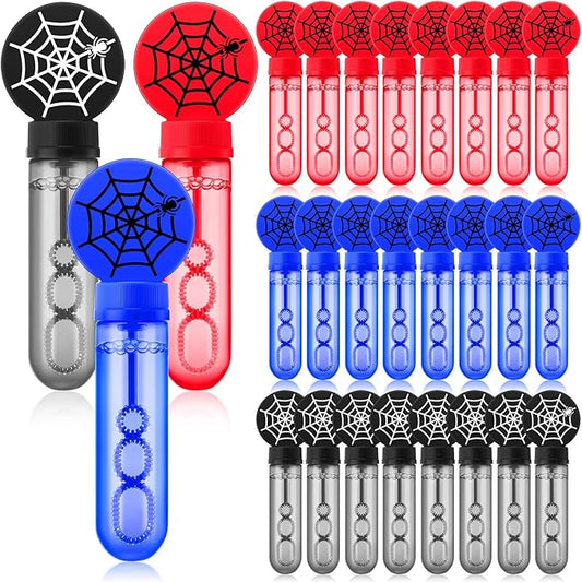 24 Pcs Spider Web Bubble Wands Mini Bubble Party Favor Toys for Kids Toddlers Christmas Party Birthday Goodie Bag Stuffer Filler Classroom Reward Gifts(Dark Blue, Red, Black)