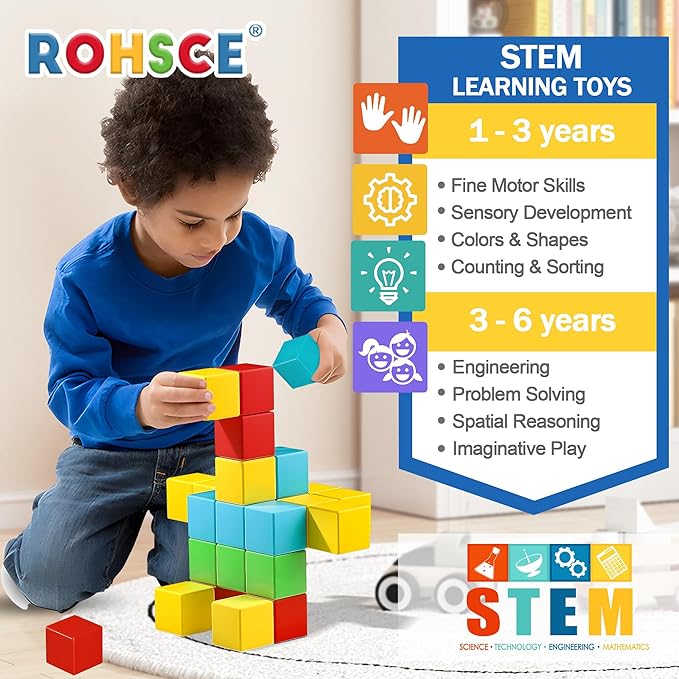 Magnetic Blocks 64PCS - Colorful Cube Construction Set, STEM Preschool kit, Safe ABS no-Odor, CPC ASTM Compliant, Travel-Ready, Ages 3–12, Perfect for Birthday
