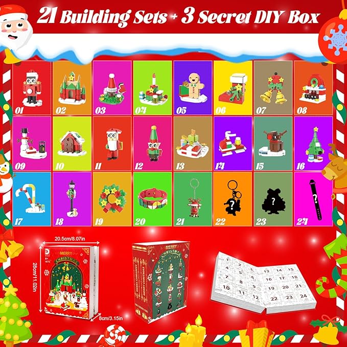 2025 Advent Calendar Building Set, Christmas Buiding Blocks for Kids, 24 Days Countdown Buiding Sets Christmas Toys for Kids