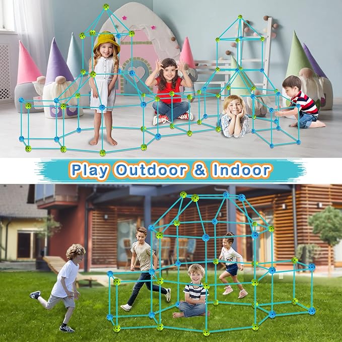 160PCS Kids Fort Building Kit Glow in the Dark Build a Fort with Blanket STEM Educational Toys for 4 5 6 7 8 9 10 11 12 Years Boys Girls Ultimate Construction Gift DIY Forts Builder Set Indoor Outdoor