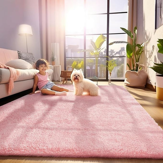 Ophanie Pink Area Rugs for Bedroom Girls, 5x8 Kids Fluffy Fuzzy Furry Shag Carpet, Plush Soft Cute Baby Shaggy Bedside Indoor Floor Rug for Teen Dorm Home Decor Aesthetic, Nursery