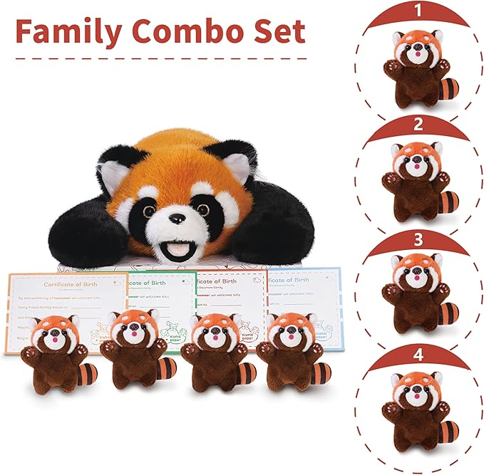 Niuniu Daddy 20" | 5Pcs Red Panda Weighted Stuffed Animals Family Set, Mommy Red Panda Plush with 4 Babies Toys Inside, Cute Large Body Pillow for Girls Boys Adults with Christmas Birthday Presents