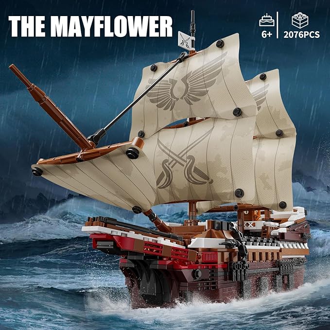 TYCOLE Pirate Ship Building Set with Lights - Mayflower Ship Model Toy,Great Home&Office Decoration for Pirates Fans,Idea Choice for Adults and Boys Aged 8-14 as Birthday, Christmas Gifts(2076PCS)