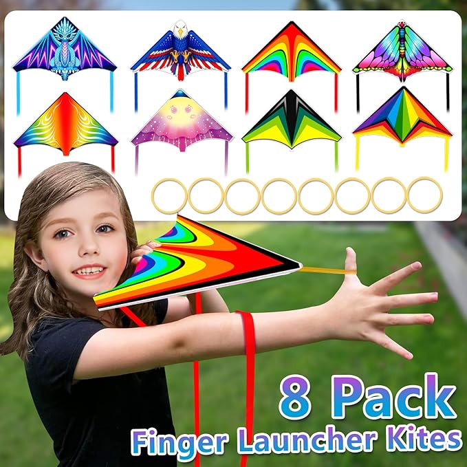 8 Pack/20 Pack Mini Kites for Boys Girls 3-5 6 7 8 Gift & Party Favors, Finger Launcher Kites Easy to Fly Ejection Kite for Kids Teens Ages 4-18 Beach Park Backyard Outdoor Sports Flying Toys