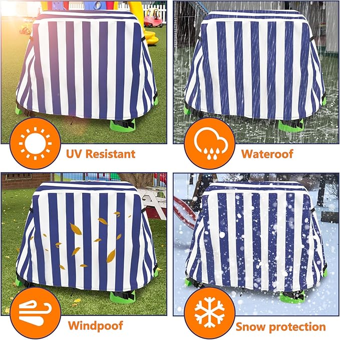 Kids Water Table Cover,Outdoor Heavy 600D Waterproof Anti-UV Dustproof Kids Water Play Table Cover,Compatible with Step2 Rain Showers Splash Pond Toddler Water Table,Blue Striped,Cover Only